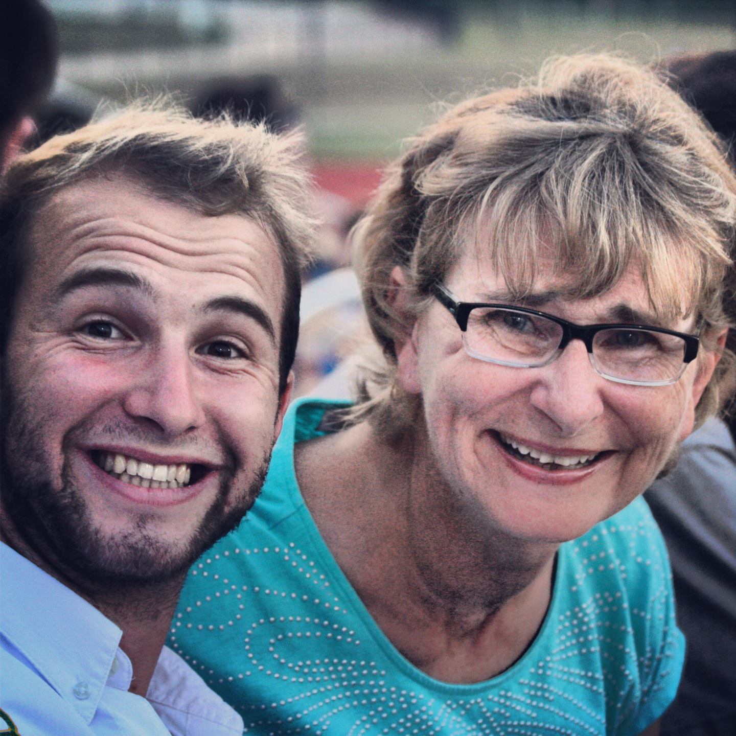 Dale and his mom laughing