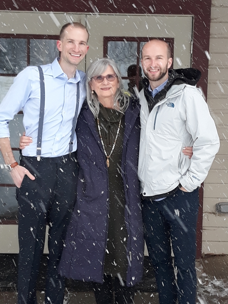 Family together in the snow